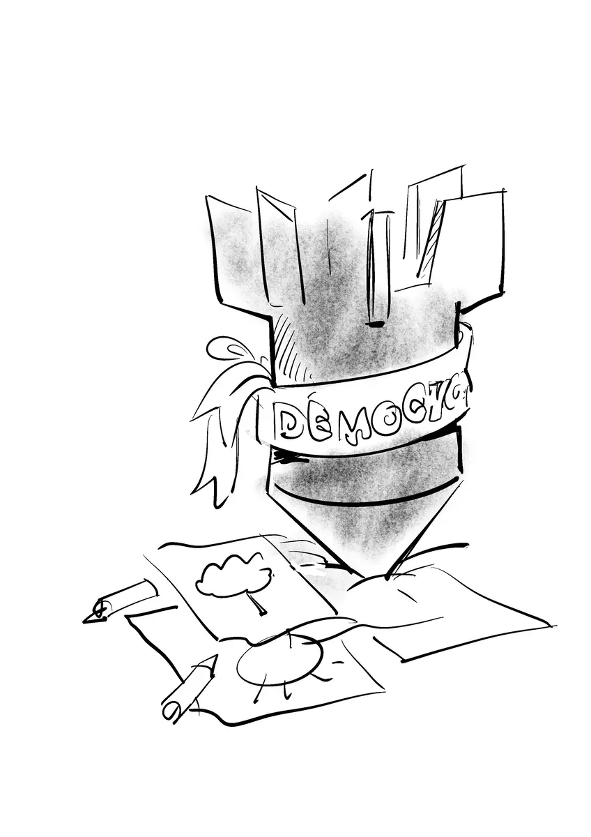 Bomb drawing a tree — editorial caricature by Sana Hosseinpour