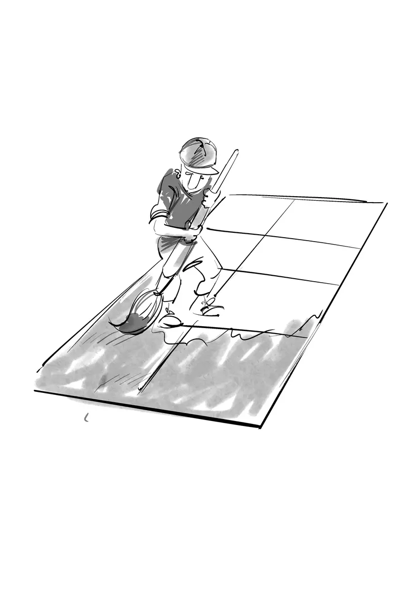 Person in a cap painting a roof — live sketch by Sana Hosseinpour