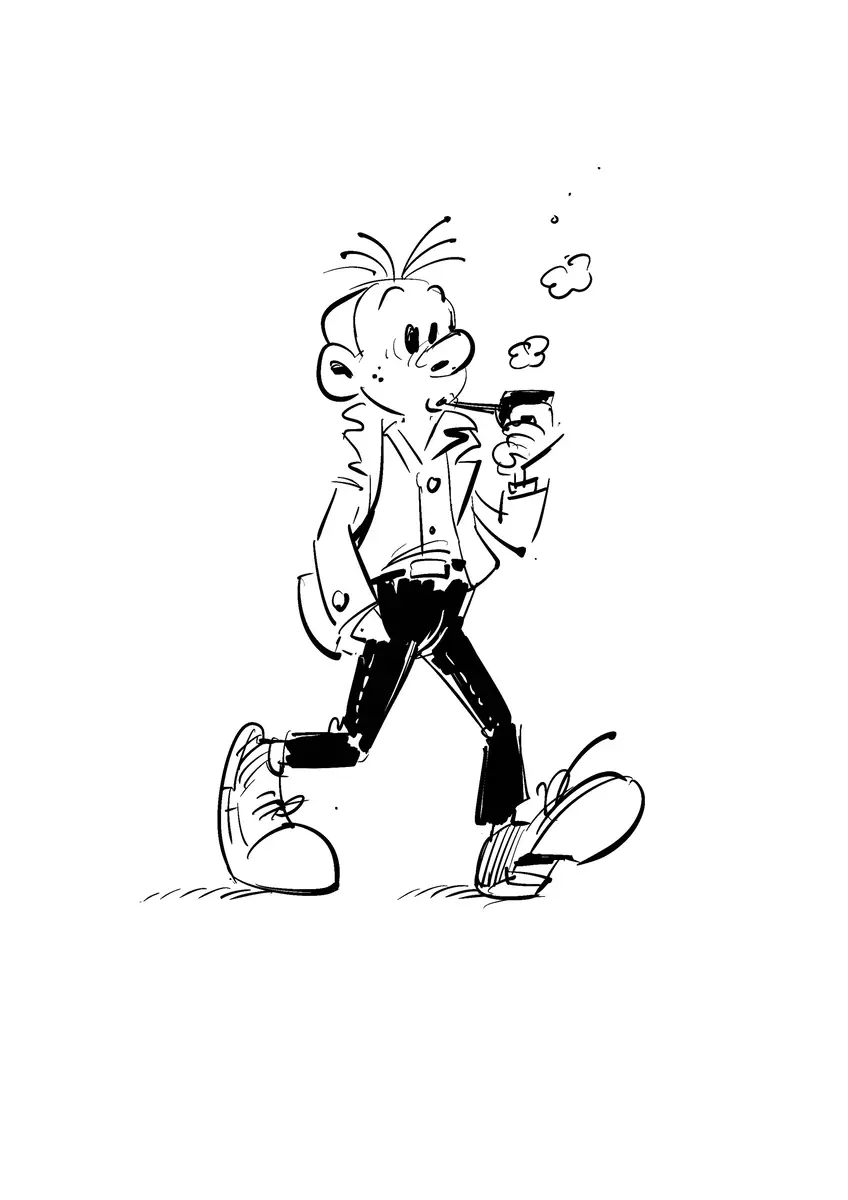Easygoing figure with a pipe — sketch after Spirou by Sana Hosseinpour