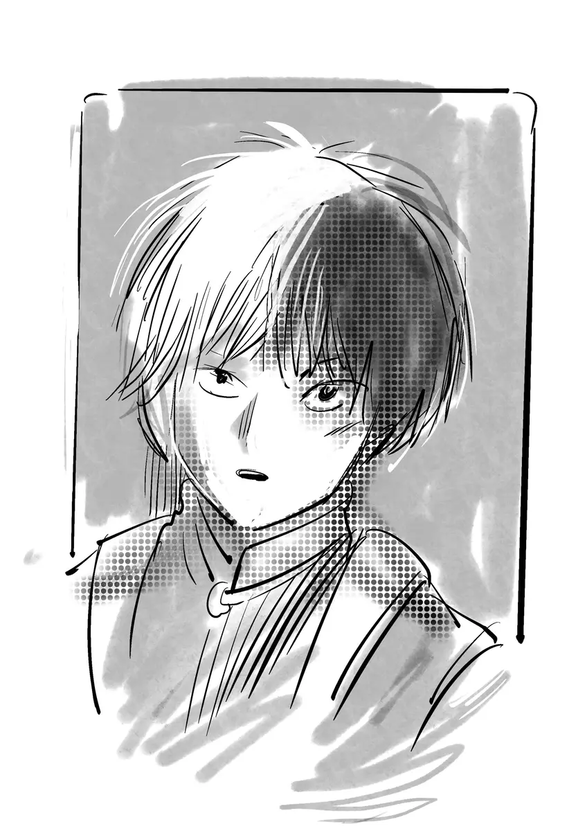 Portrait with an intense gaze, manga style — ink and wash by Sana Hosseinpour