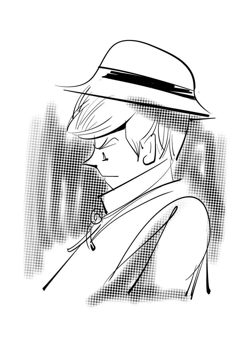 Profile portrait of a young man in a hat, comic-book style — drawing by Sana Hosseinpour