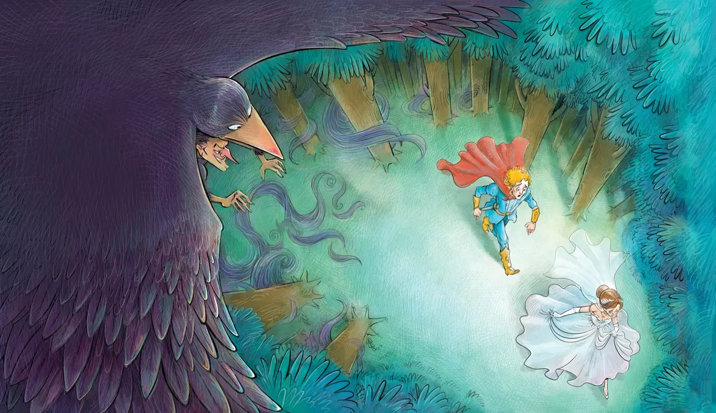 Le Lac des Cygnes — affrontement avec le sorcier, aquarelle, Sana Hosseinpour